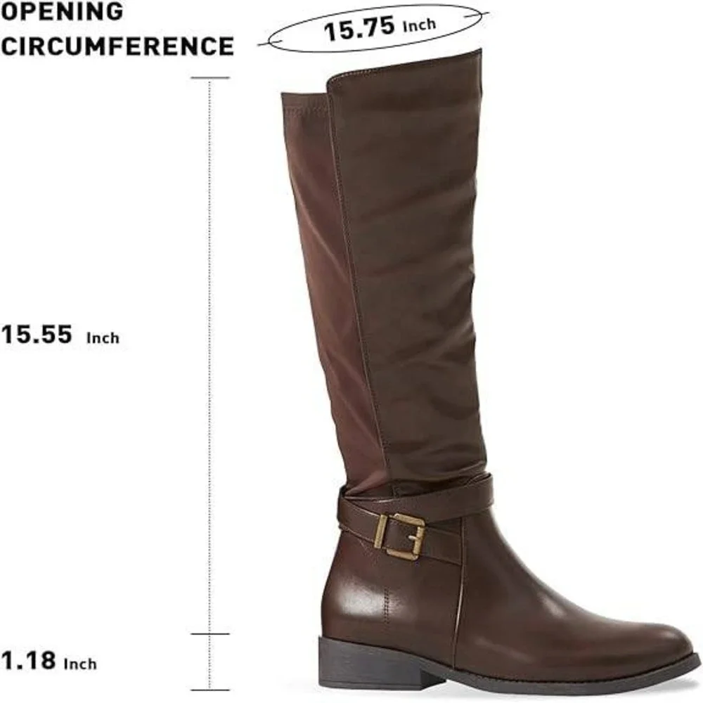 Women's US 6 Brown Knee High Riding Boots Flat Heel Tall Boots Round Toe Boots